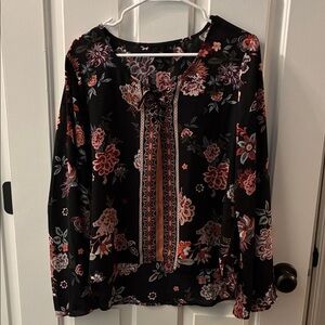 My Michelle Black Floral Lace-Up Blouse
